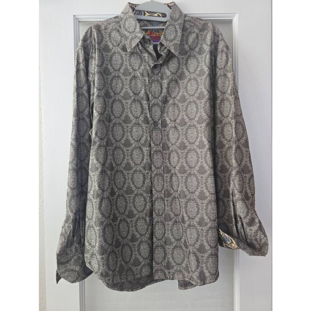 Men's Robert Graham Gray Paisley Long Sleeve‎ Button Down Size XL